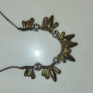 Anthropologie distressed gold necklace with crystals, adjustable